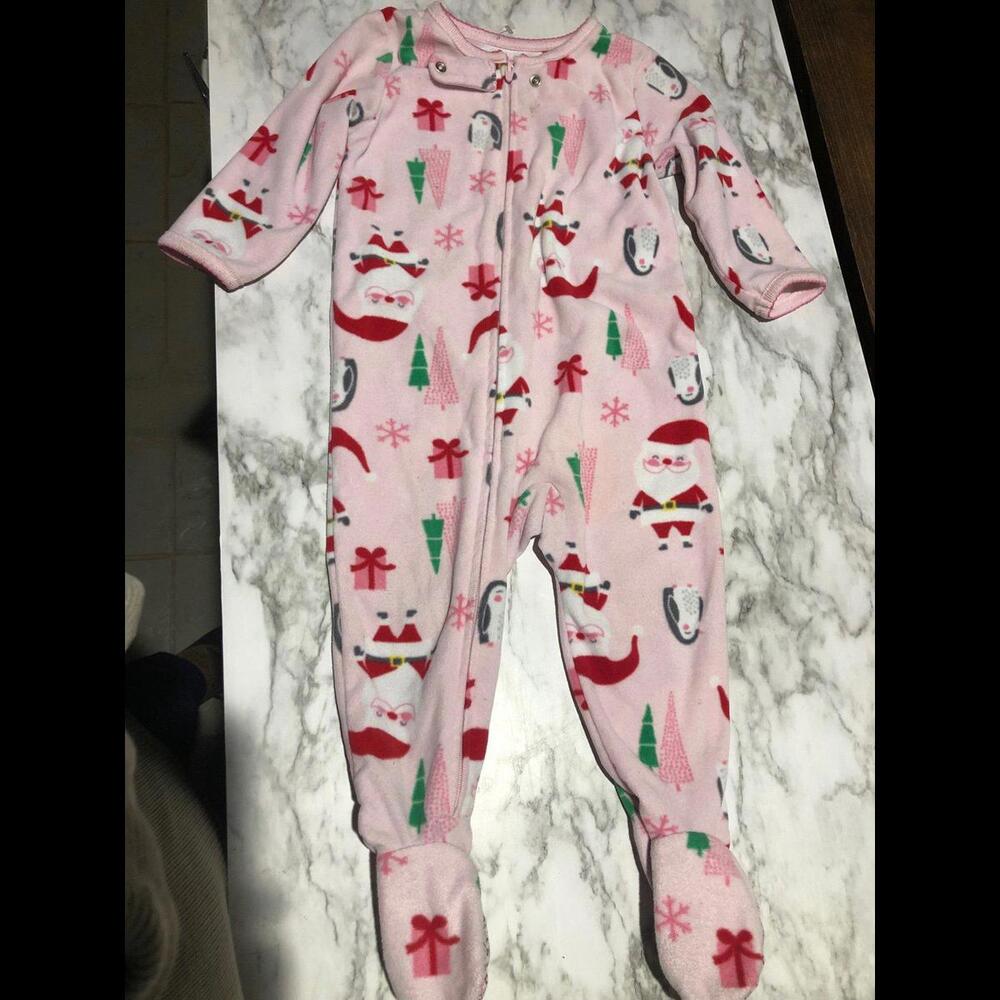 CARTER’S PINK FLEECE FOOTED ONE PIECE CHRISTMAS SANTA PIJAMAS  12 MONTHS